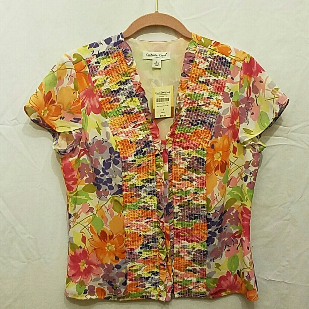 Coldwater Creek NWT Sz S Floral Blouse Button